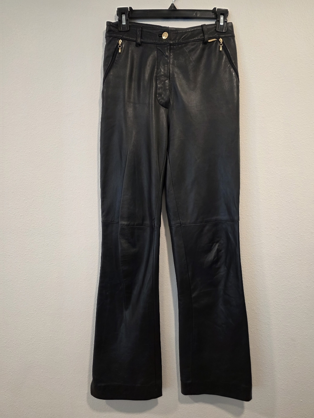 St John Sport Black Straight Leg Leather Pants